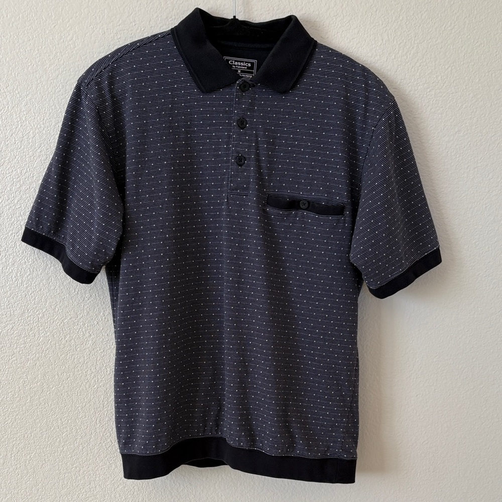 CLASSICS BY PALMLAND SHORT SLEEVE 3 BUTTON BANDED BOTTOM KNIT COLLAR